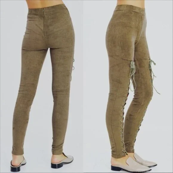 SUEDE LACE DOWN PANTS